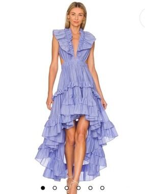 Mable Botanic Iris Blue Ruffle High Low Dress Emily In Paris Cutout Midi M